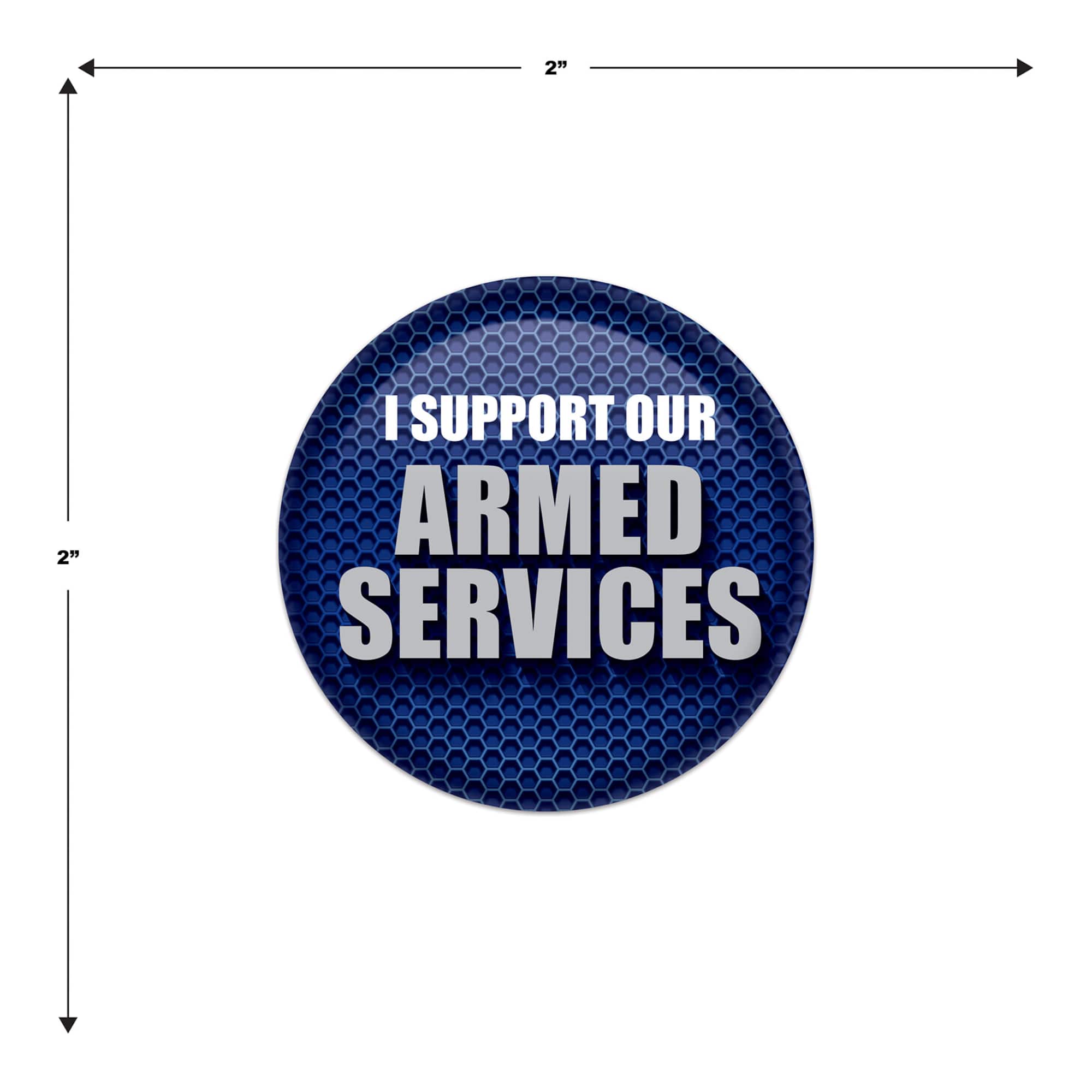 Beistle 2" Blue & Silver I Support Our Armed Services Buttons, 6ct.
